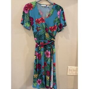 Susan Graver Women's Dress XXS Liquid Knit Faux Wrap Multi-colored Summer Beach